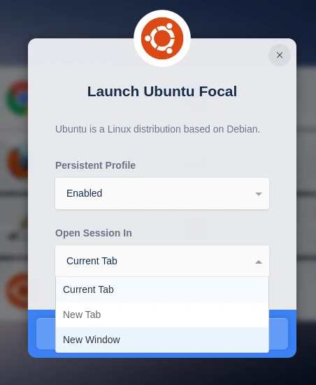 Опции открытия сессии