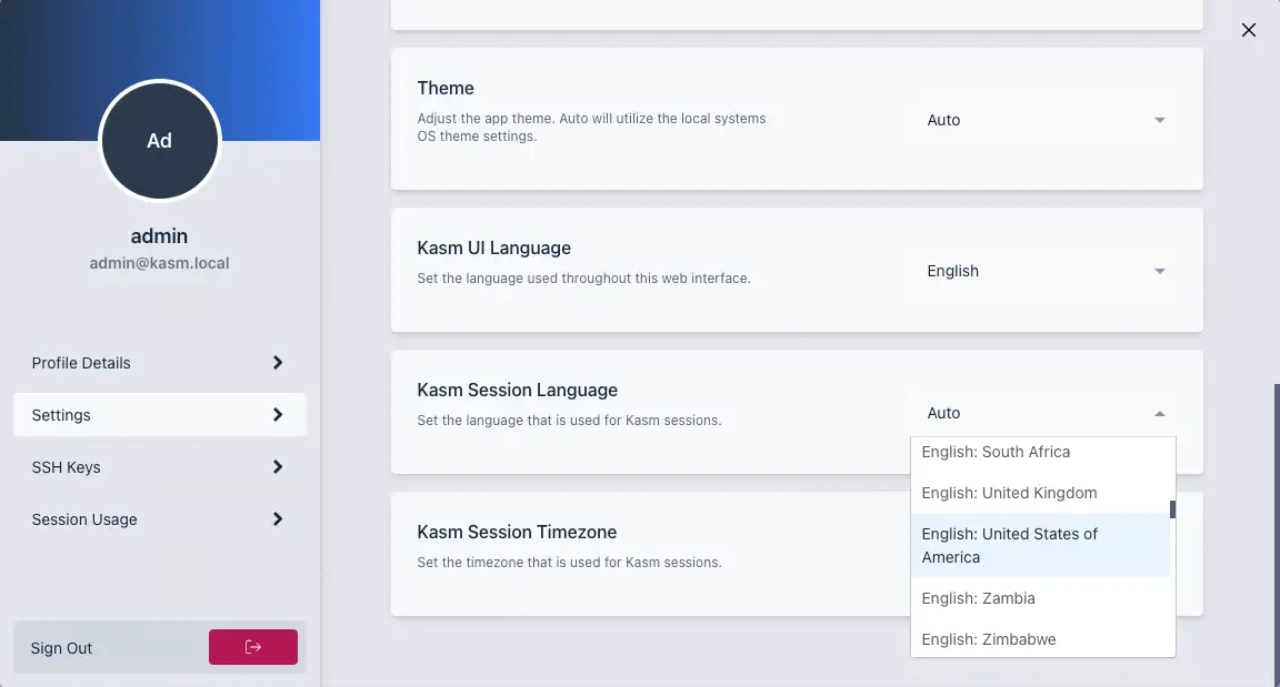 Изменение языка сессии