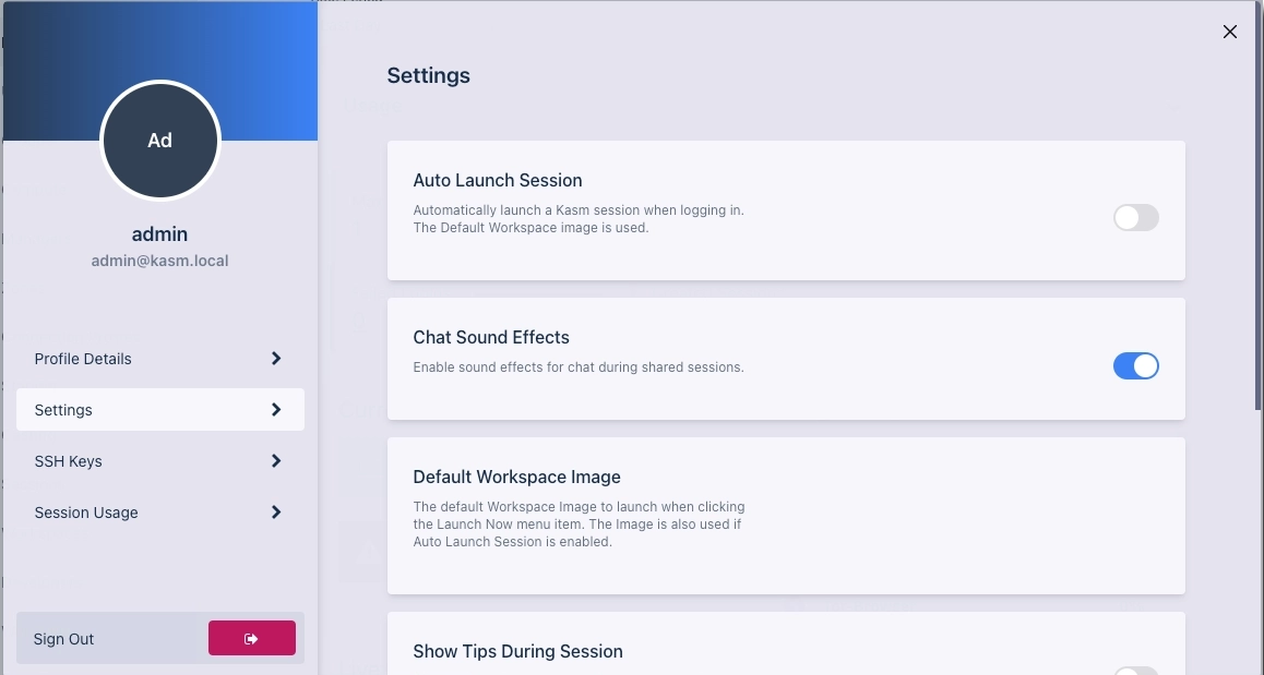 Раздел настроек